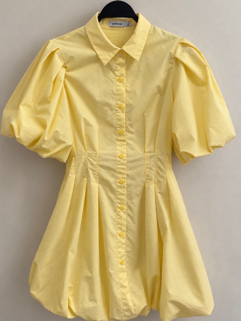 SIMKHAI Yellow Puff-Sleeve Button-Down Blouse